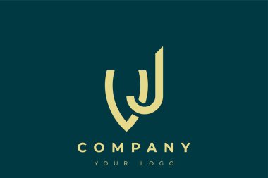 VJ Modern Altın Logo. Bu modern ve zarif logo, A ve B harflerini stilize edilmiş, minimalist bir biçimde birleştiren zarif bir monogram tasarımı içeriyor. Lükse boyanmış altın renginde, deniz mavisi arkaplanına karşı.