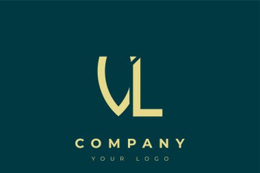 VL Modern Altın Logo. Bu modern ve zarif logo, A ve B harflerini stilize edilmiş, minimalist bir biçimde birleştiren zarif bir monogram tasarımı içeriyor. Lükse boyanmış altın renginde, deniz mavisi arkaplanına karşı.