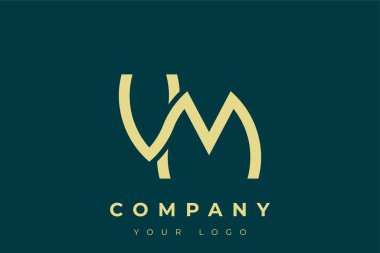 VM Modern Altın Logo. Bu modern ve zarif logo, A ve B harflerini stilize edilmiş, minimalist bir biçimde birleştiren zarif bir monogram tasarımı içeriyor. Lükse boyanmış altın renginde, deniz mavisi arkaplanına karşı.