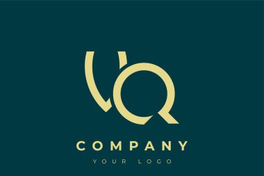VQ Modern Altın Logo. Bu modern ve zarif logo, A ve B harflerini stilize edilmiş, minimalist bir biçimde birleştiren zarif bir monogram tasarımı içeriyor. Lükse boyanmış altın renginde, deniz mavisi arkaplanına karşı.