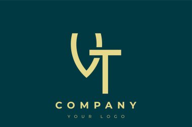 VT Modern Altın Logo. Bu modern ve zarif logo, A ve B harflerini stilize edilmiş, minimalist bir biçimde birleştiren zarif bir monogram tasarımı içeriyor. Lükse boyanmış altın renginde, deniz mavisi arkaplanına karşı.