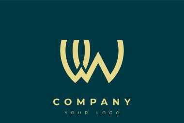 VW Modern Altın Logo. Bu modern ve zarif logo, A ve B harflerini stilize edilmiş, minimalist bir biçimde birleştiren zarif bir monogram tasarımı içeriyor. Lükse boyanmış altın renginde, deniz mavisi arkaplanına karşı.
