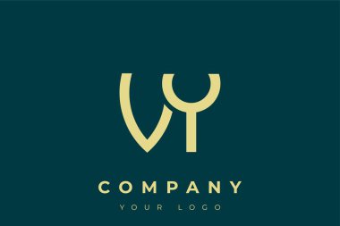 VY Modern Altın Logo. Bu modern ve zarif logo, A ve B harflerini stilize edilmiş, minimalist bir biçimde birleştiren zarif bir monogram tasarımı içeriyor. Lükse boyanmış altın renginde, deniz mavisi arkaplanına karşı.