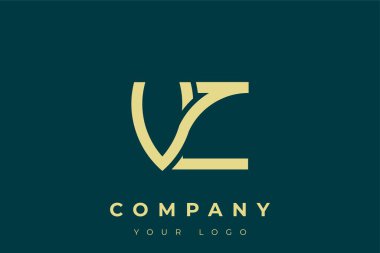 VZ Modern Altın Logo. Bu modern ve zarif logo, A ve B harflerini stilize edilmiş, minimalist bir biçimde birleştiren zarif bir monogram tasarımı içeriyor. Lükse boyanmış altın renginde, deniz mavisi arkaplanına karşı.