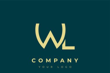 WL Modern Altın Logo. Bu modern ve zarif logo, A ve B harflerini stilize edilmiş, minimalist bir biçimde birleştiren zarif bir monogram tasarımı içeriyor. Lükse boyanmış altın renginde, deniz mavisi arkaplanına karşı.