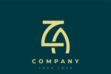 ZA Modern Altın Logo. Bu modern ve zarif logo, A ve B harflerini stilize edilmiş, minimalist bir biçimde birleştiren zarif bir monogram tasarımı içeriyor. Lükse boyanmış altın renginde, deniz mavisi arkaplanına karşı.