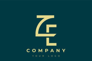 ZE Modern Altın Logo. Bu modern ve zarif logo, A ve B harflerini stilize edilmiş, minimalist bir biçimde birleştiren zarif bir monogram tasarımı içeriyor. Lükse boyanmış altın renginde, deniz mavisi arkaplanına karşı.