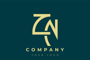 ZN Modern Altın Logo. Bu modern ve zarif logo, A ve B harflerini stilize edilmiş, minimalist bir biçimde birleştiren zarif bir monogram tasarımı içeriyor. Lükse boyanmış altın renginde, deniz mavisi arkaplanına karşı.
