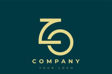 ZO Modern Altın Logo. Bu modern ve zarif logo, A ve B harflerini stilize edilmiş, minimalist bir biçimde birleştiren zarif bir monogram tasarımı içeriyor. Lükse boyanmış altın renginde, deniz mavisi arkaplanına karşı.