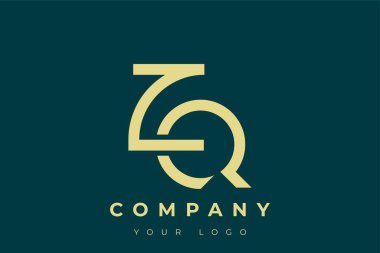 ZQ Modern Altın Logo. Bu modern ve zarif logo, A ve B harflerini stilize edilmiş, minimalist bir biçimde birleştiren zarif bir monogram tasarımı içeriyor. Lükse boyanmış altın renginde, deniz mavisi arkaplanına karşı.