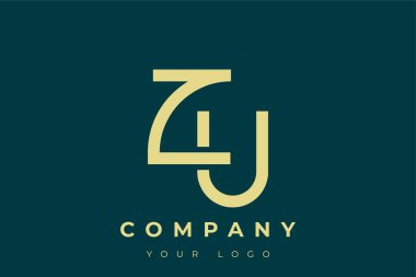 ZU Modern Altın Logo. Bu modern ve zarif logo, A ve B harflerini stilize edilmiş, minimalist bir biçimde birleştiren zarif bir monogram tasarımı içeriyor. Lükse boyanmış altın renginde, deniz mavisi arkaplanına karşı.