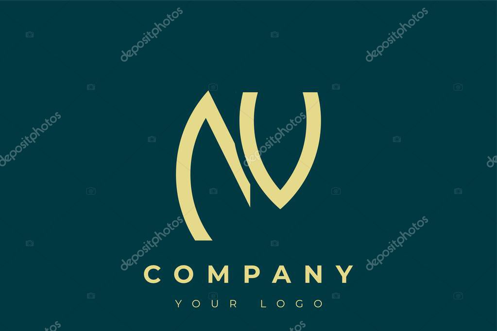 NV Modern Golden Logo. This modern and elegant logo features a sleek monogram design combining the letters A and B in a stylized, minimalist form. Rendered in a luxurious gold color against a deep teal background.