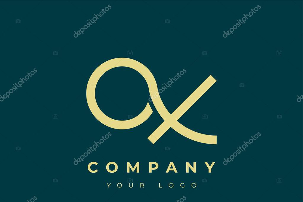 OX Modern Golden Logo. This modern and elegant logo features a sleek monogram design combining the letters A and B in a stylized, minimalist form. Rendered in a luxurious gold color against a deep teal background.