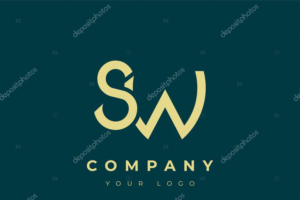 SW Modern Golden Logo. This modern and elegant logo features a sleek monogram design combining the letters A and B in a stylized, minimalist form. Rendered in a luxurious gold color against a deep teal background.