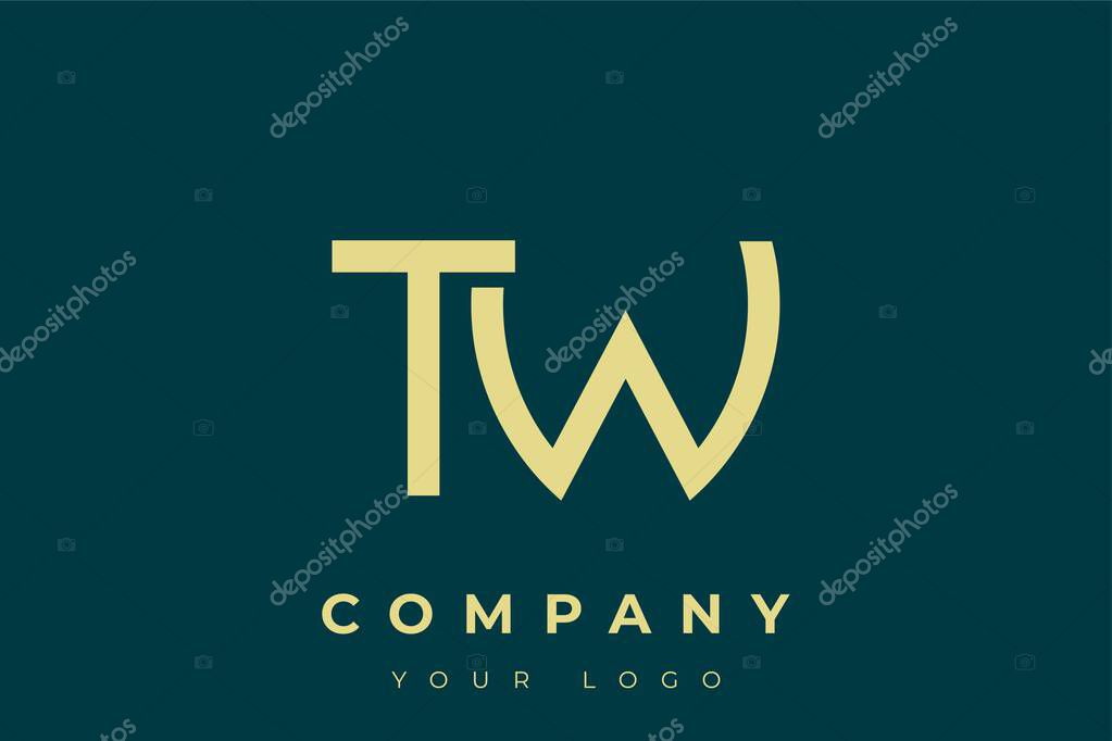 TW Modern Golden Logo. This modern and elegant logo features a sleek monogram design combining the letters A and B in a stylized, minimalist form. Rendered in a luxurious gold color against a deep teal background.