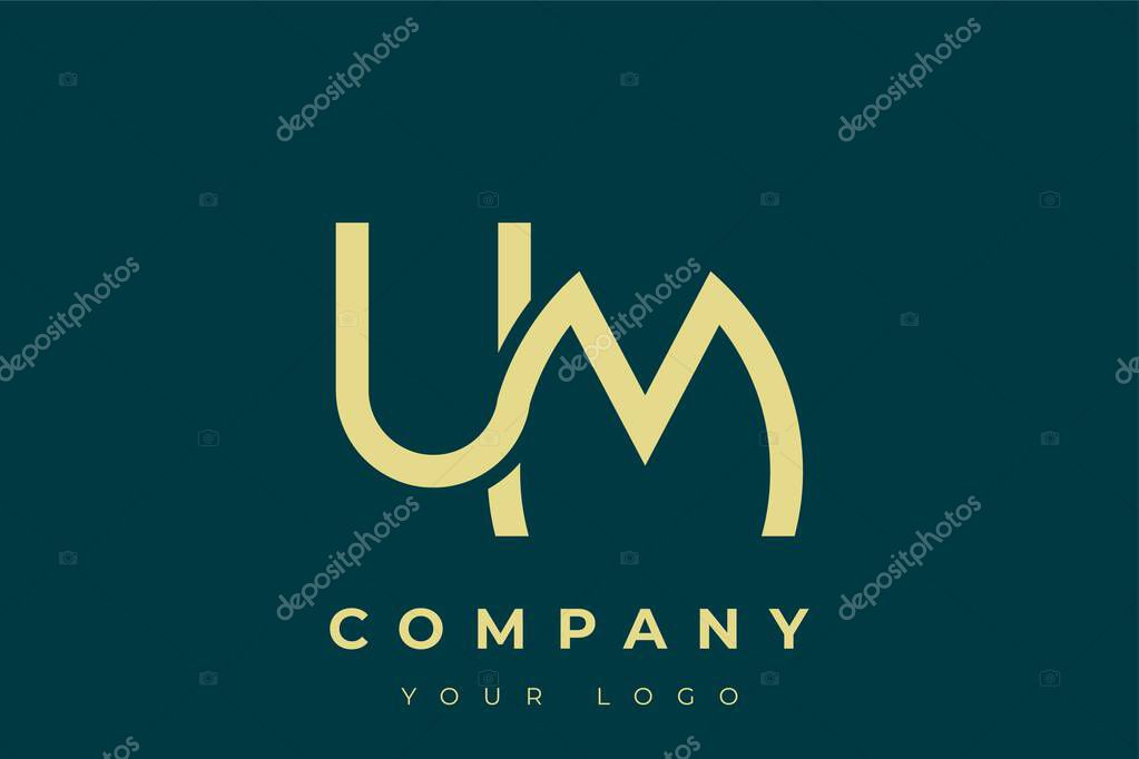 UM Modern Golden Logo. This modern and elegant logo features a sleek monogram design combining the letters A and B in a stylized, minimalist form. Rendered in a luxurious gold color against a deep teal background.