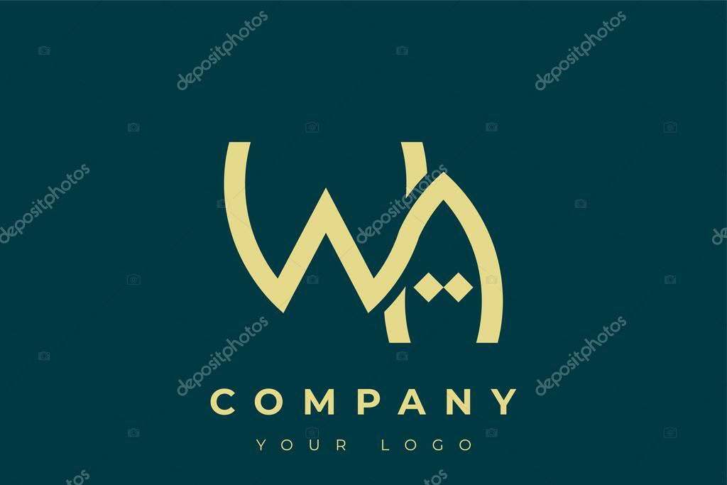 WA Modern Golden Logo. This modern and elegant logo features a sleek monogram design combining the letters A and B in a stylized, minimalist form. Rendered in a luxurious gold color against a deep teal background.