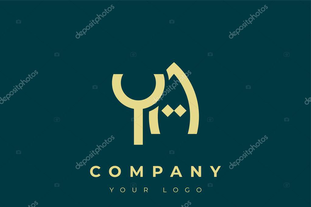 YA Modern Golden Logo. This modern and elegant logo features a sleek monogram design combining the letters A and B in a stylized, minimalist form. Rendered in a luxurious gold color against a deep teal background.