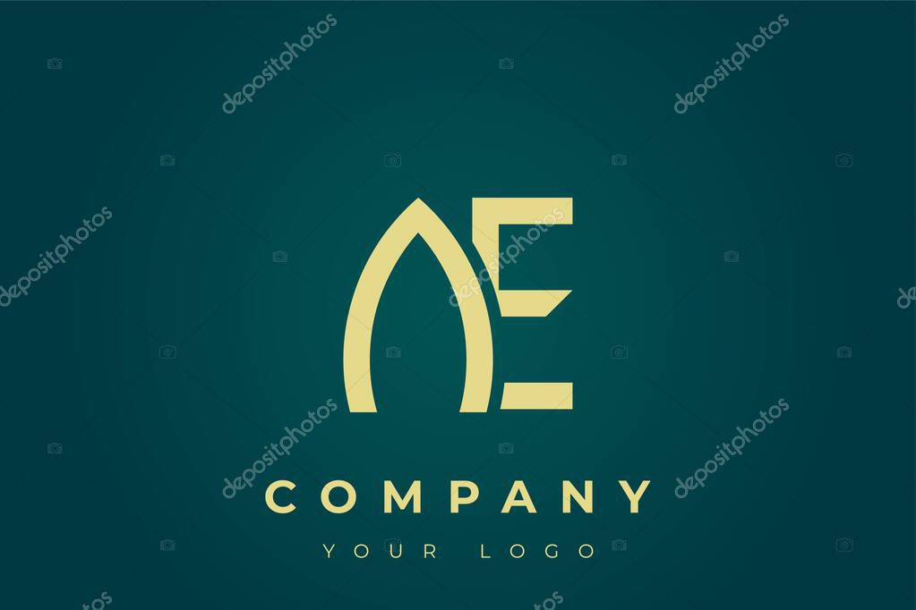 AE Modern Golden Logo. This modern and elegant logo features a sleek monogram design combining the letters A and B in a stylized, minimalist form. Rendered in a luxurious gold color against a deep teal background.