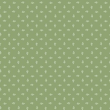 Kağıt duvar kağıdı veya tekstil tasarımı için uygun sessiz zeytin arkaplanı karşısında küçük beyaz yaprak şekillerinin yinelenen bir modelinin sakinleştirici arka planı basit bir botanik tarzı sağlar