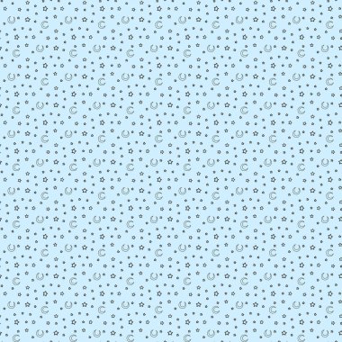 Göksel Şablon Açık Mavi Kusursuz Arkaplan Yıldızlar ve Hilal Ayları