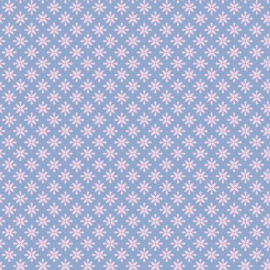 This is a repeating pattern featuring stylized flower shapes in soft pastel pink set against a calming light blue background perfect for various design applications
