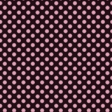 A repeating floral pattern in light pink against a dark brown background creates a vintage or retro wallpaper style design ideal for textiles and crafts