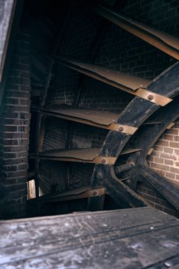 Close-up of the inside scoop wheel in the Loenderveense polder mill, a historic drainage windmill, with showcasing Dutch water management heritage. clipart