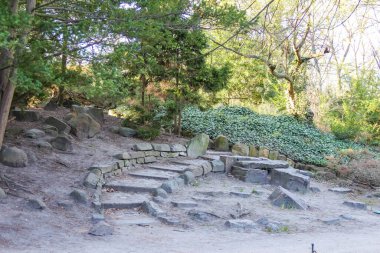 Stone Steps ve Spring Vegetation ile Şehir Parkı 'nda Sandy Hillside