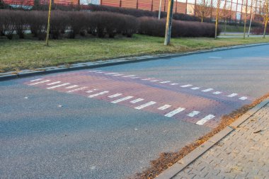 Şehir Mahallesi 'nde Sessiz Gün Boyunca Asfalt Yüzeyinde Beyaz Yaya Hatlarıyla Boş Yol Geçidi