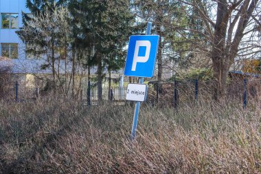Kenar Mahalle 'de Fazla Yetiştirilmiş Bitkilerle çevrili Metal Kutbu' ndaki Mavi Park İşareti