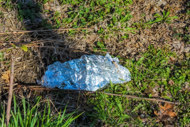Bahar Çimeni Sahasında Atılmış Plastik Su Şişesi Açık Alan 'da Çevre Kirliliğini Gösteriyor