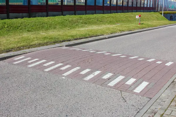 Yeşil Çimen ve Çit Arkaplanda Beyaz Yayalar Şehir Yolunda