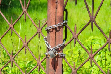 Elmas desenli tel örgülü tel örgüler ve yakın plan yeşil bitki örtüsü.