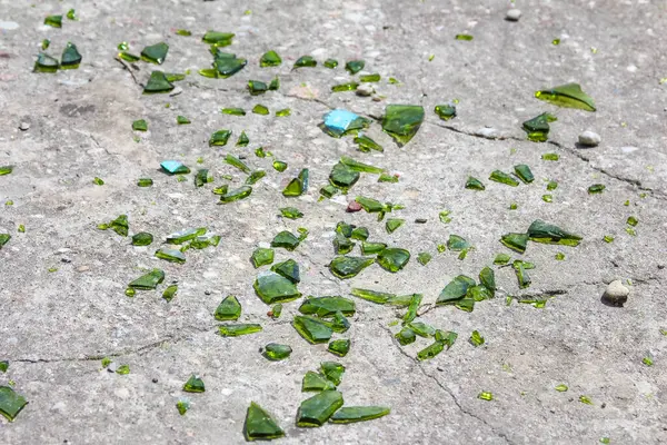 Bereketli yeşil bitki örtüsü yıpranmış beton boyunca geniş çatlaklarda gelişerek doğal mozaik desenler oluşturur.