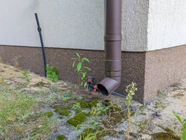 Etrafa saçılmış molozlar ve aşırı gelişmiş yabani otlarla dolu bahçe alanı için bahçe bakımı ve temizlik gerekiyor. Yüksek kalite fotoğraf