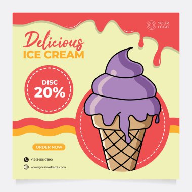 Lezzetli Dondurma Instagram Sosyal Medya Posta Web Afişi Şablonu