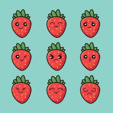 Çilekli Karikatür Çizim Simgesi Şablonu