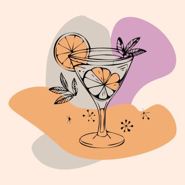 Limon. Soğutma, nane likörü. Alkol. Sancak vektörü grafikleri için Logoillustration tasarım unsurları