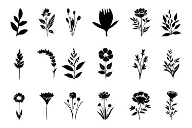 Çiçek Silueti Grup Vektör Sanatı İllüstrasyonu.