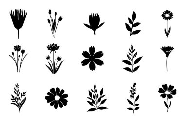 Çiçek Silueti Grup Vektör Sanatı İllüstrasyonu.