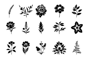 Çiçek Silueti Grup Vektör Sanatı İllüstrasyonu.