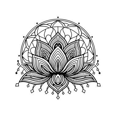 El çizimi mandala nilüfer çiçeği vektörü tasarımı.