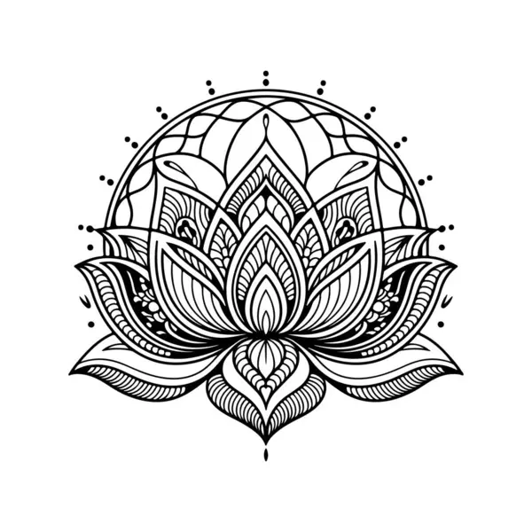 El çizimi mandala nilüfer çiçeği vektörü tasarımı.