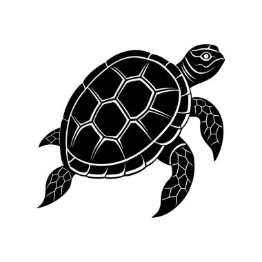 Deniz kaplumbağasının sevimli ve basit bir tasviri detaylı kabuklu, vahşi yaşamı ve doğayı sembolize eden, beyaz, yalıtılmış tasarım sanatında yavaş hareket eden bir sürüngeni gösteren..