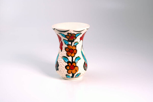 Turkish hand-painted pottery tea cups isolated on a white background