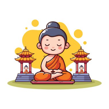 Çin tapınağı ikonu vektör çizimi grafik tasarımı olan küçük Buda