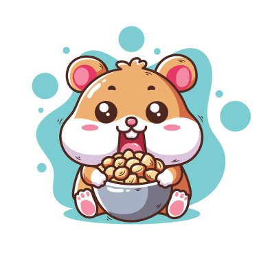 Hamster 'ın fındık yediğini gösteren sevimli bir çizim.