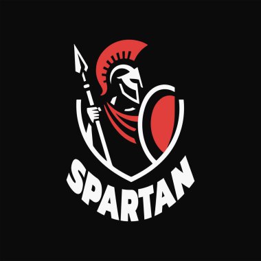 Spartalı savaşçı logo şablonu vektör simgesi çizimi siyah arkaplan üzerine