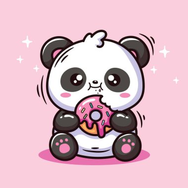 Tatlı panda ve çörek kawaii karakter çizimi tasarımı